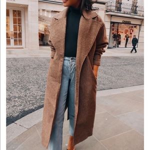 LornaLuxe “BorrowedHis” Check Oversized Brown Coat